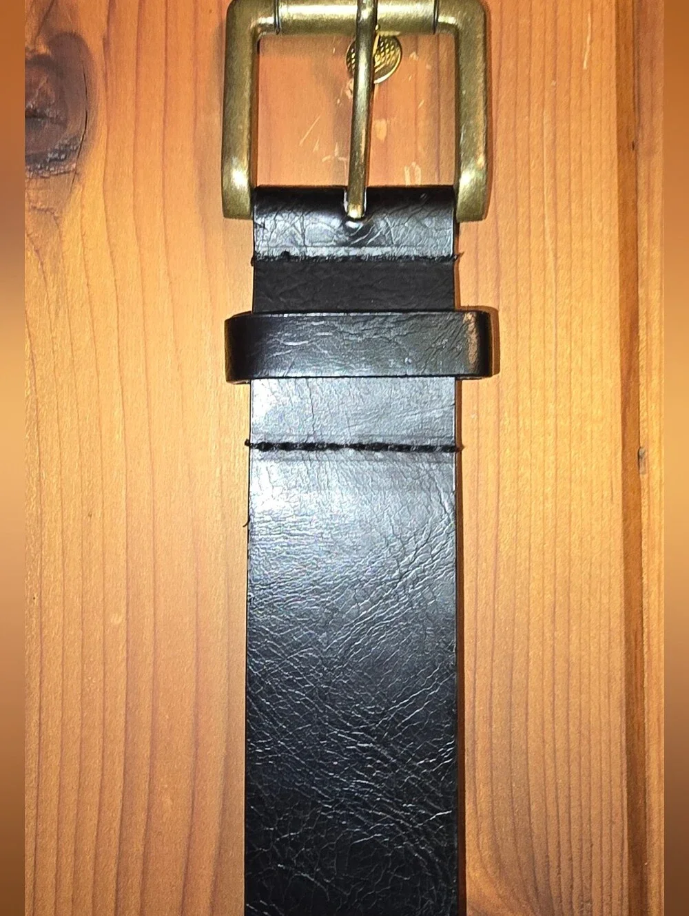 Christopher & Banks Black Leather Men's Belt with Brass-Tone Buckle